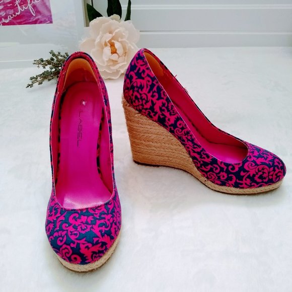 C LABEL PAISLEY PINK NAVY ESPADRILLES SIZE 5.5 - Picture 2 of 15